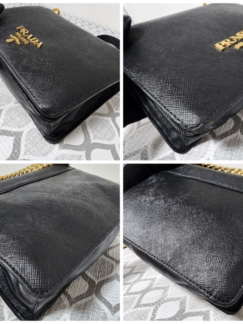 Authentic PRADA Saffiano Chain Shoulder Bag Black - Picture 9 of 14